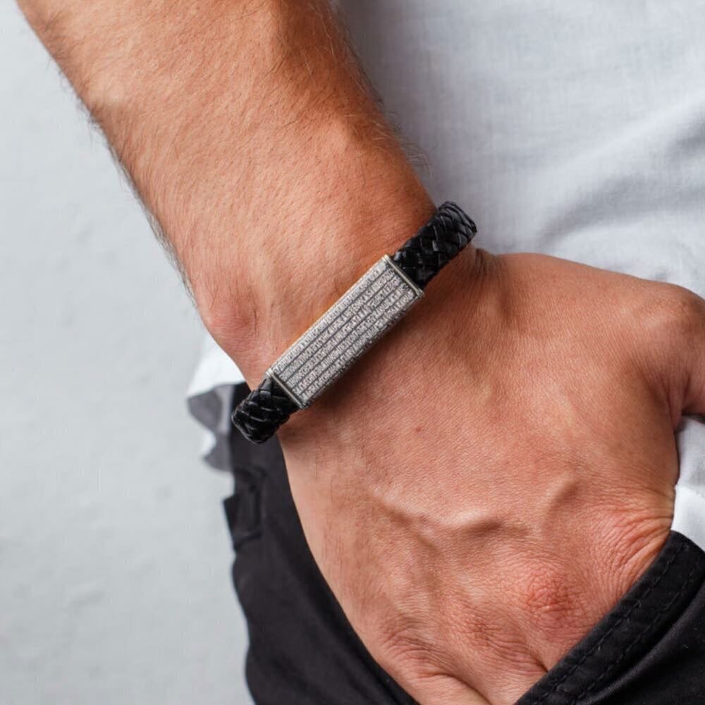 Купить Браслет из кожи и серебра "Псалом Давида" (12402)