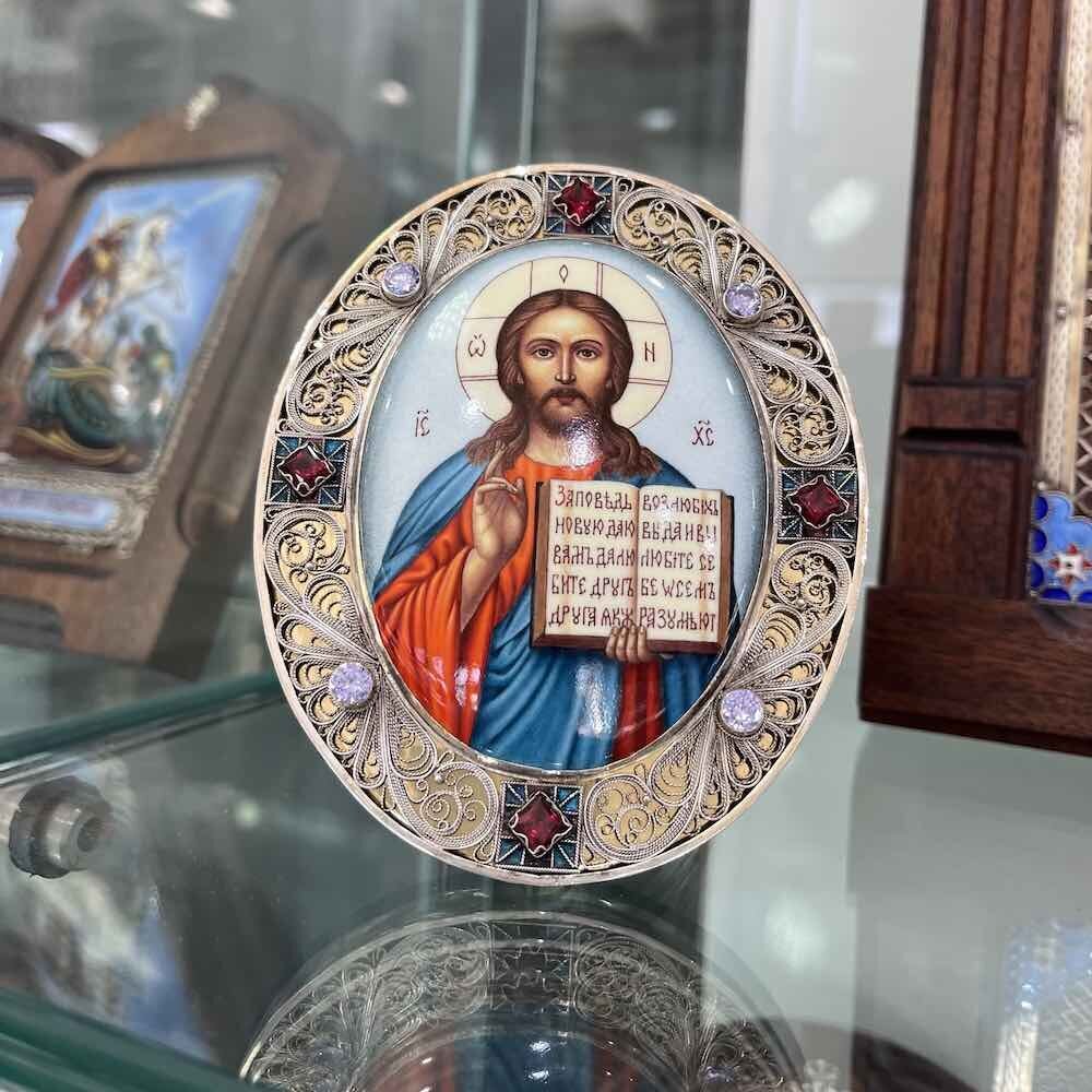 Купить Икона "Господь Вседержитель" эмаль финифть (20610)