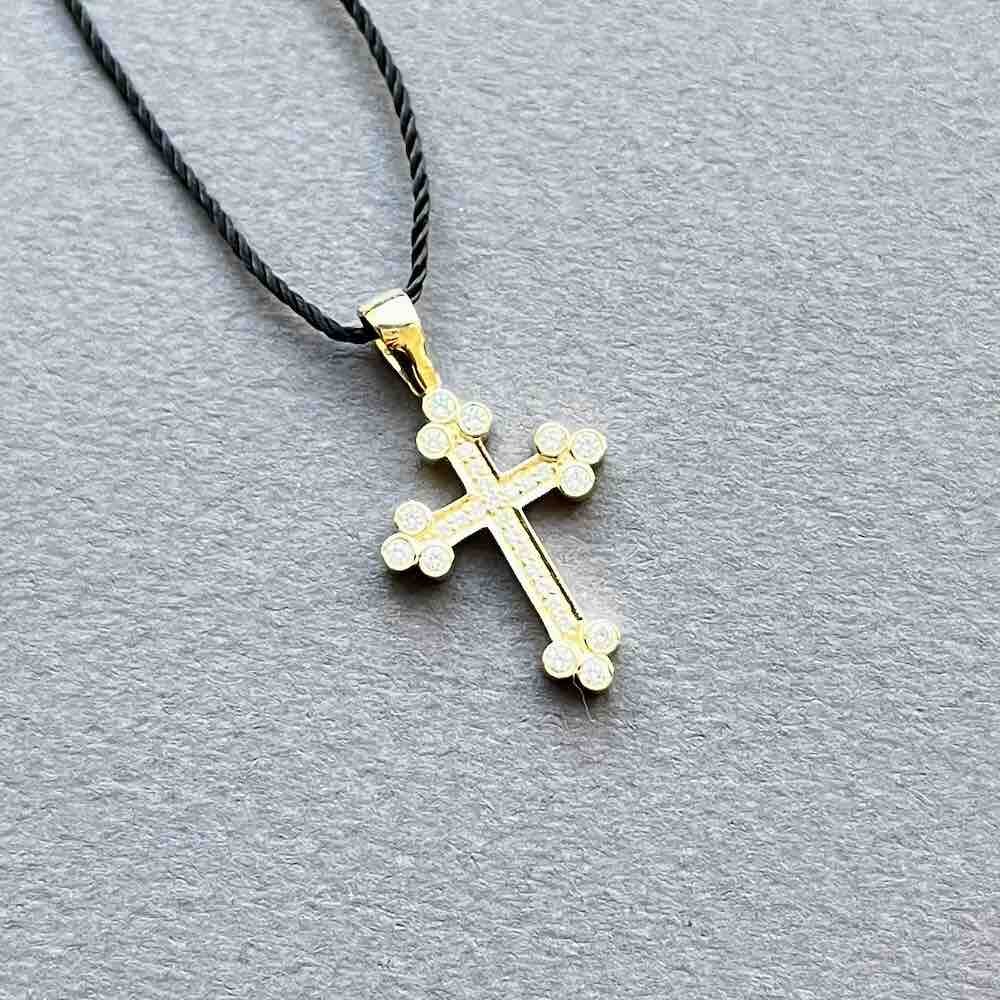 Купить Крест из желтого золота "Спаси и Сохрани" с бриллиантами (41577)