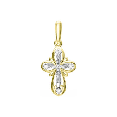 картинка Крест из желтого золота "Спаси и Сохрани" с бриллиантами (41532) 