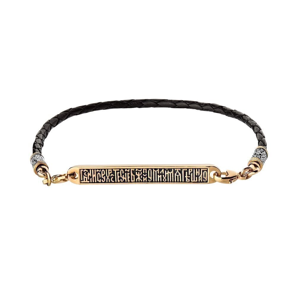 Купить Браслет из кожи и серебра "Помилуй Мя Грешного" (12441)