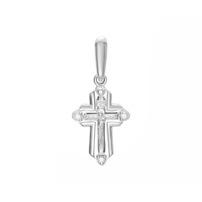 картинка Крест из белого золота "Спаси и Сохрани" с бриллиантами (41468) 