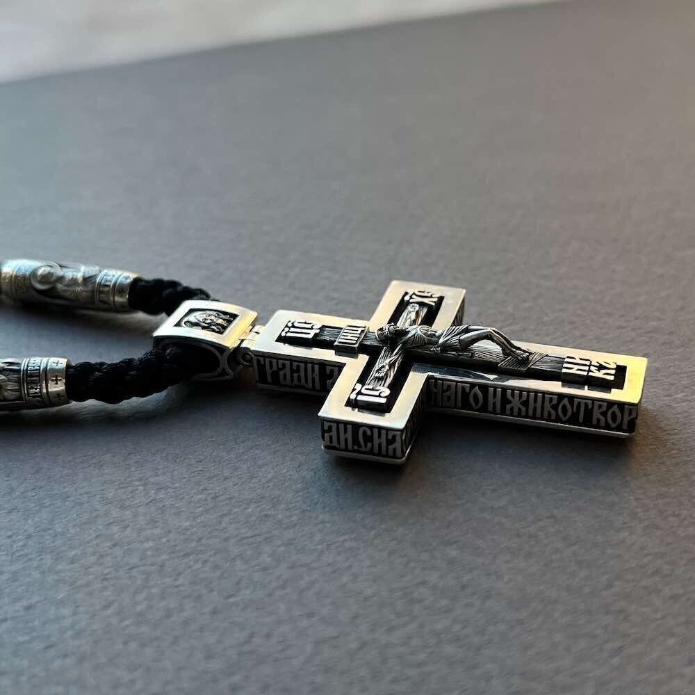 Купить Крест из дерева граб и серебра "Помилуй Мя Грешного" на гайтане (42814)