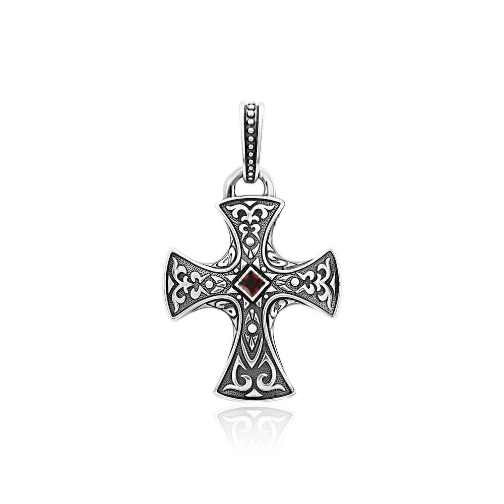 Купить Крест из серебра "Спаси и Сохрани" с гранатом (98335)