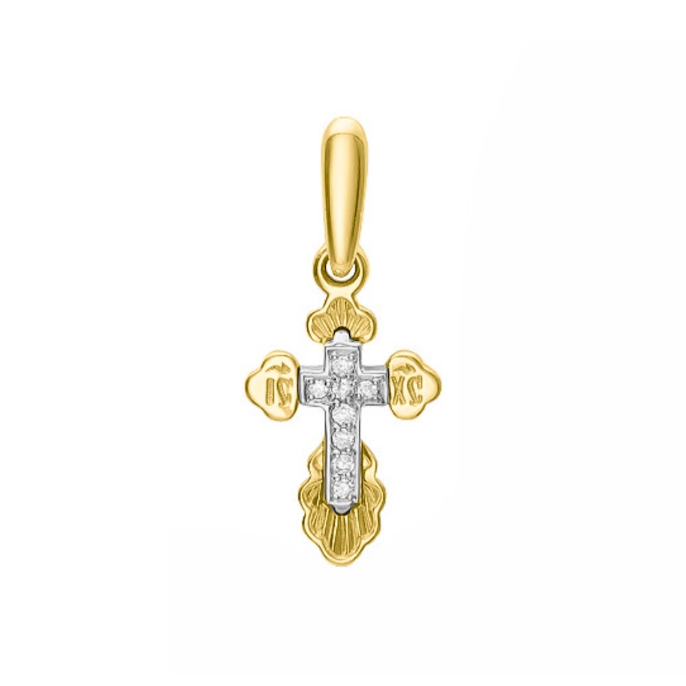 Купить Крест из желтого золота "Спаси и Сохрани" с бриллиантами (41528)