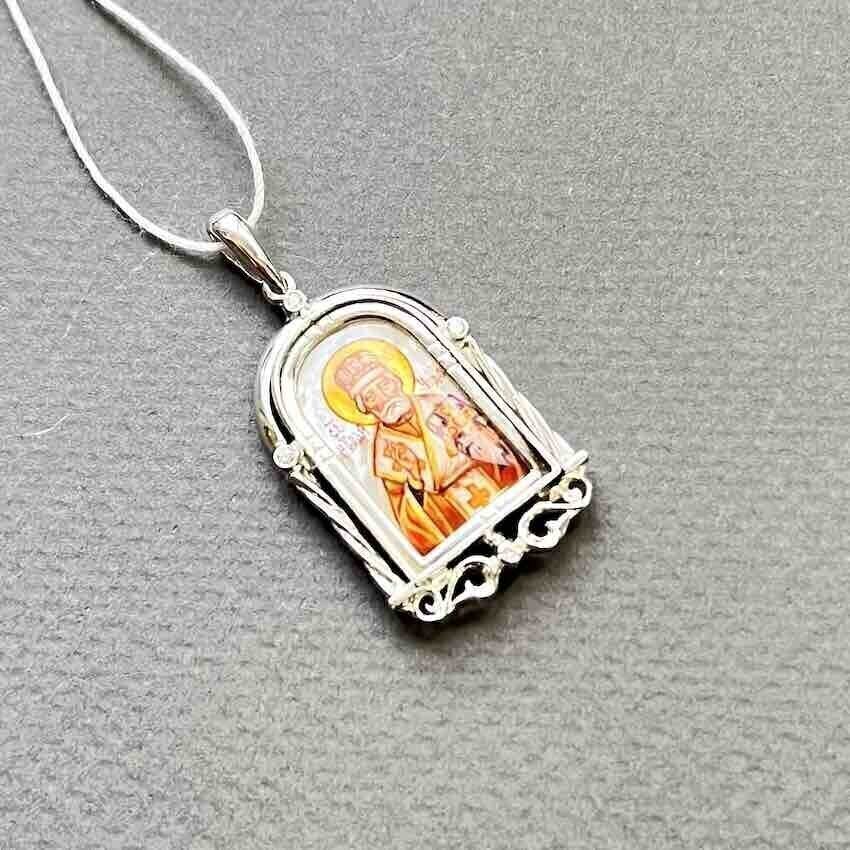 Купить Образ из белого золота "Святой Николай Чудотворец" с бриллиантами (51067)