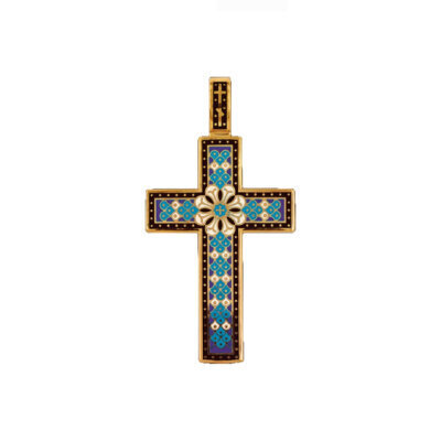картинка Крест из серебра "Да воскреснет Бог" с эмалью (42849) 