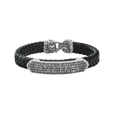 картинка Браслет из кожи и серебра "Отче Наш" (12082) 