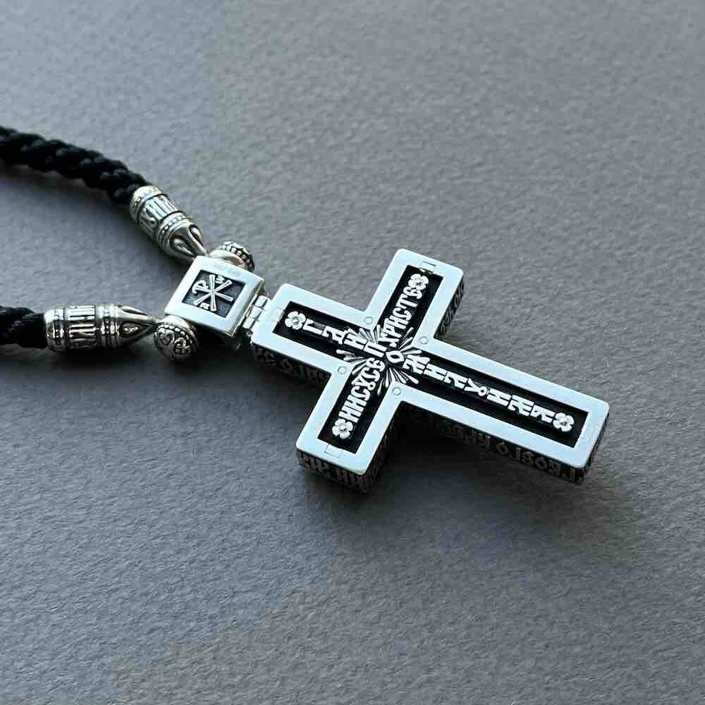 Купить Крест из дерева граб и серебра "Помилуй Мя Грешного" на гайтане (42813)