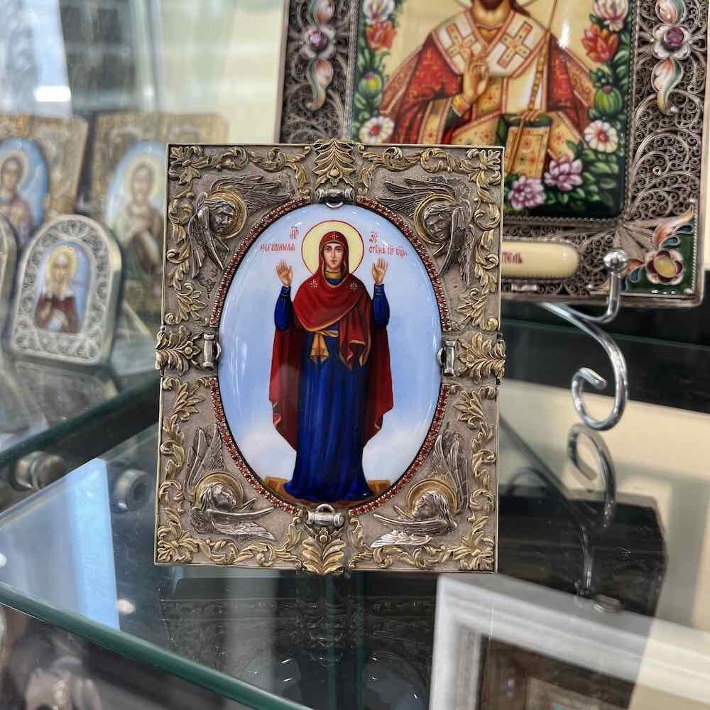 Купить Икона "Божия Матерь Нерушимая стена" эмаль финифть (20597)