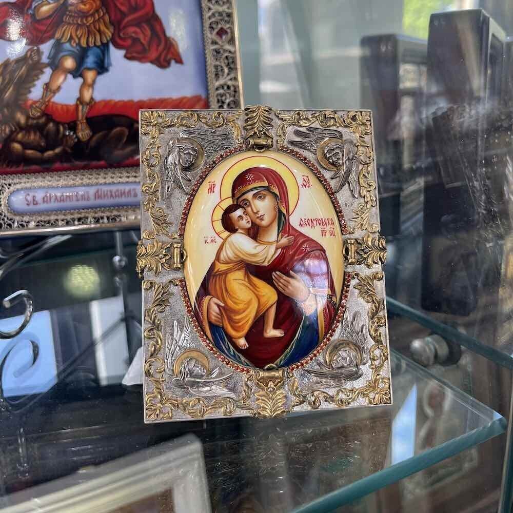 Купить Икона "Божия Матерь Федоровская" эмаль финифть (20165)