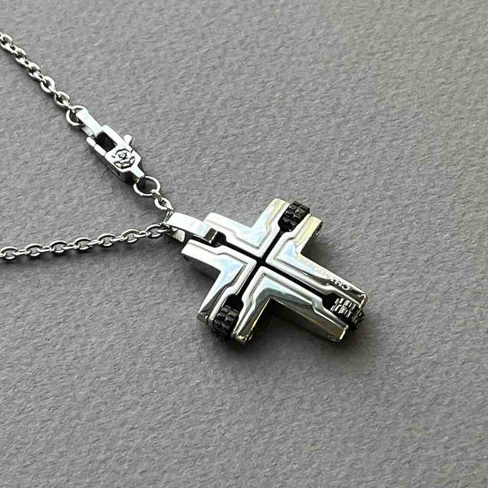 Купить Колье из стали с подвеской в виде креста с сапфиром (43008)