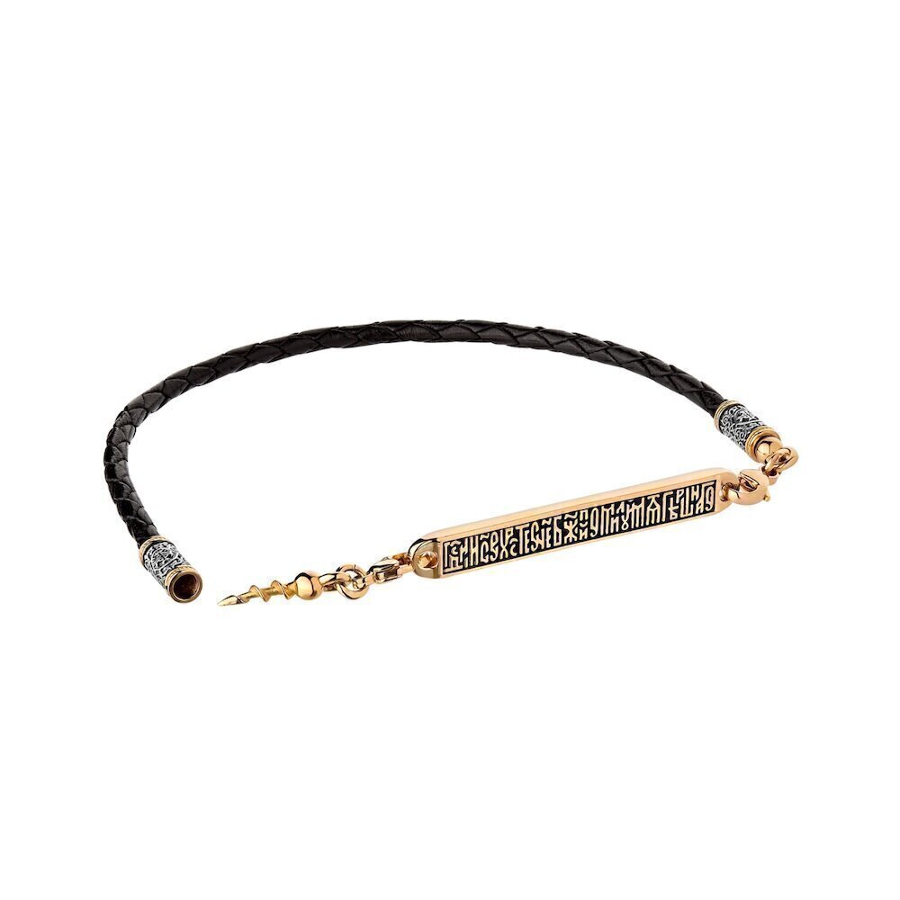 Купить Браслет из кожи и серебра "Помилуй Мя Грешного" (12441)