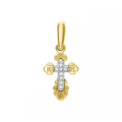 картинка Крест из желтого золота "Спаси и Сохрани" с бриллиантами (41528) 