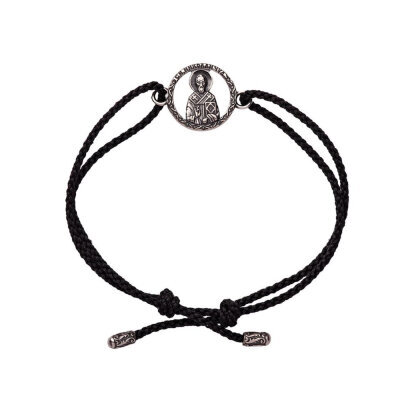 картинка Браслет из шнурка и серебра "Святой Николай Чудотворец" (12344) 