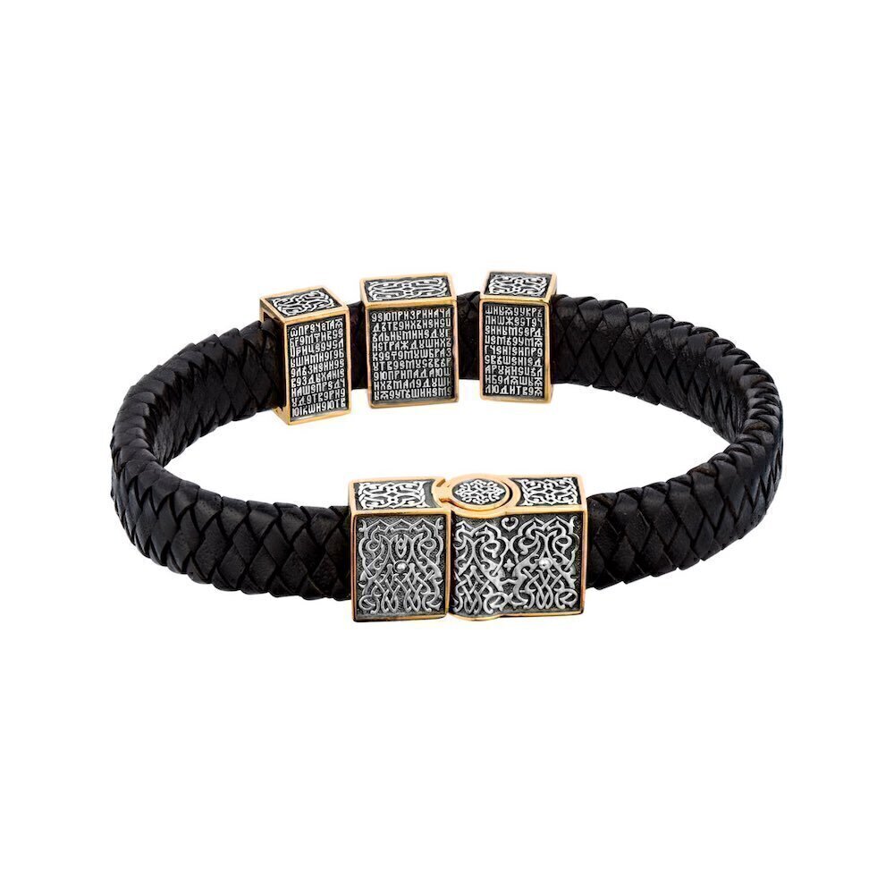 Купить Браслет из кожи и серебра "Божия Матерь Всецарица" (12440)