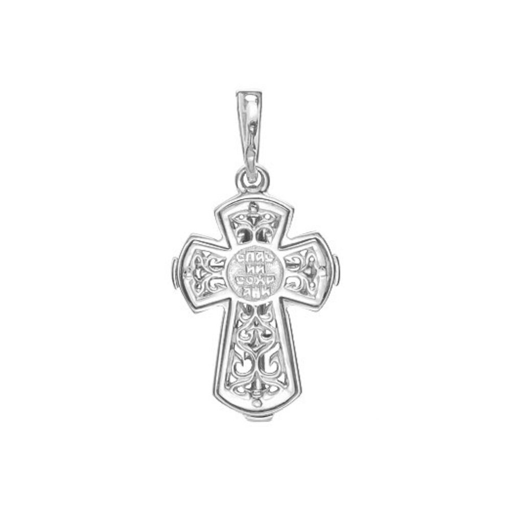 Купить Крест из белого золота "Спаси и Сохрани" с бриллиантами (41409)