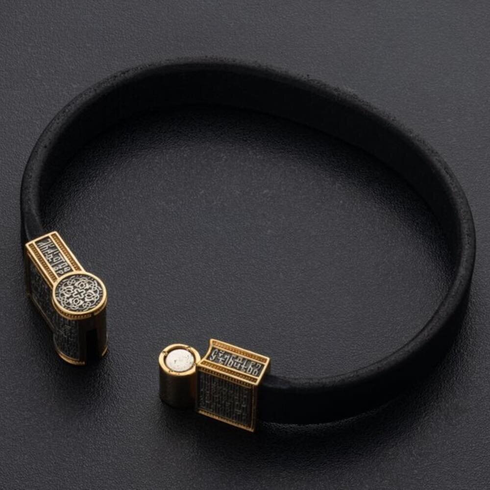 Купить Браслет из кожи и серебра "Материнская молитва" (12389)