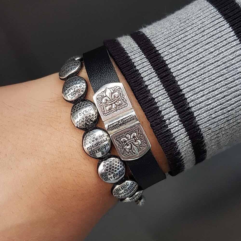 Купить Браслет из шнурка и серебра "10 заповедей" (12232)