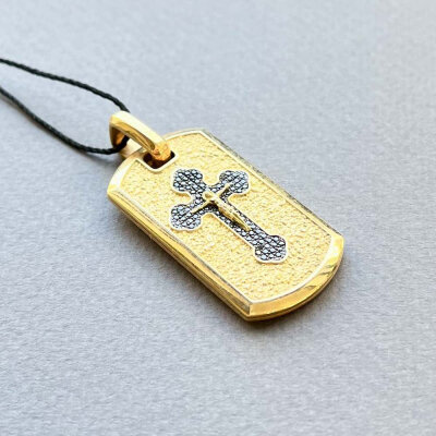 картинка Подвеска жетон из желтого золота "Распятие Христа" с бриллиантами (51044) 