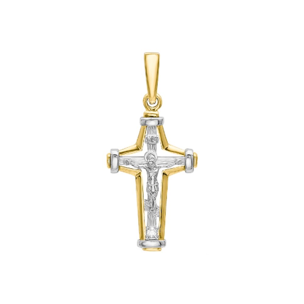 Купить Крест из желтого золота "Спаси и Сохрани" с бриллиантом (41398)