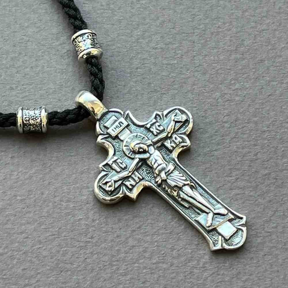 Купить Крест из серебра "Святой Николай Чудотворец" на гайтане (92514)