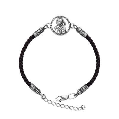 картинка Браслет из шнурка и серебра "Божия Матерь Казанская" (12430) 