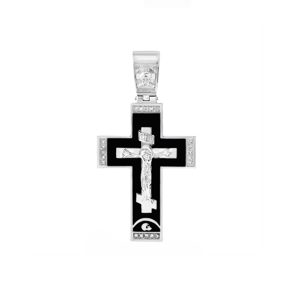 Купить Крест из серебра "Распятие Христа" с эмалью и фианитами (42978)