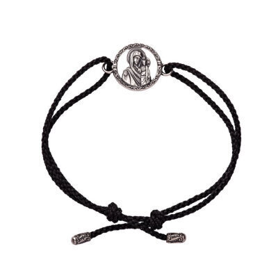 картинка Браслет из шнурка и серебра "Божия Матерь Казанская" (12265) 
