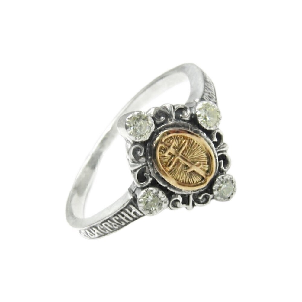 Купить Кольцо из серебра "Спаси и Сохрани" с цирконом (32216)