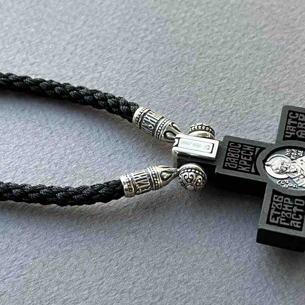 Купить Крест из дерева граб и серебра "Святой Николай Чудотворец" на гайтане (42816)