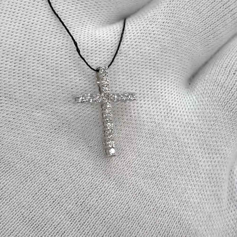 Купить Крест из белого золота "Спаси и Сохрани" с бриллиантами (41201)