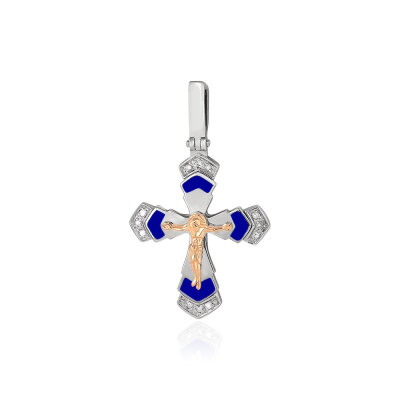картинка Крест из серебра "Спаси и Сохрани" с бриллиантами (42534) 