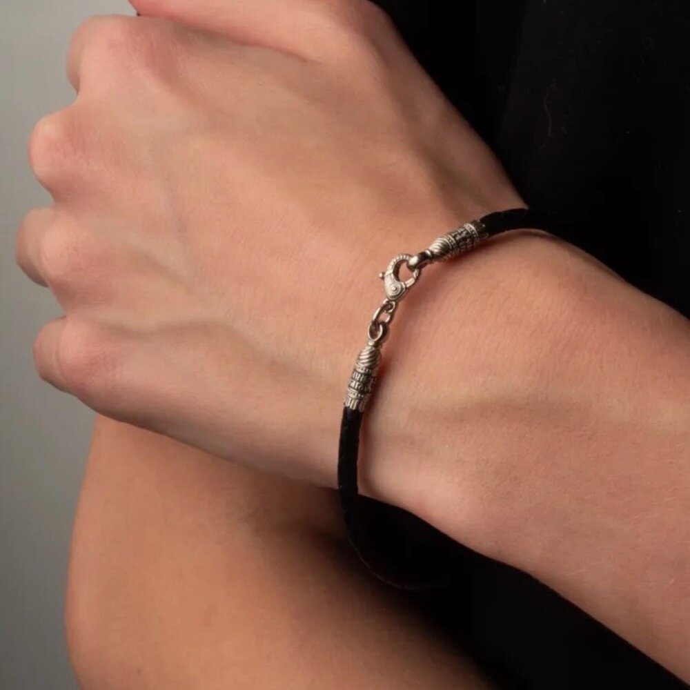 Купить Браслет из кожи и серебра "Помилуй Мя Грешного" (12379)