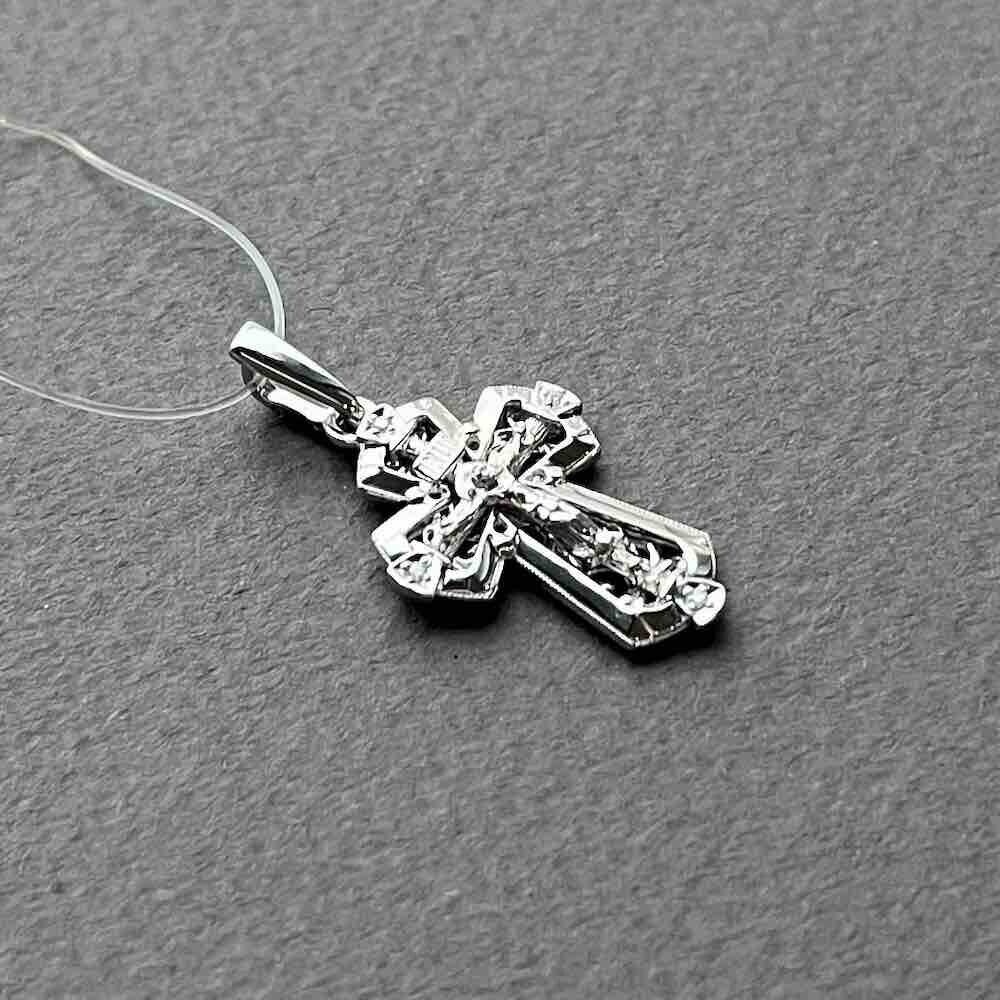 Купить Крест из белого золота "Спаси и Сохрани" с бриллиантами (41409)