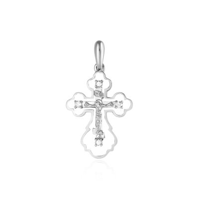 картинка Крест из серебра "Спаси и Сохрани" с бриллиантами (42527) 