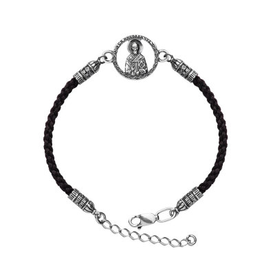 картинка Браслет из шнурка и серебра "Святой Николай Чудотворец" (12348) 