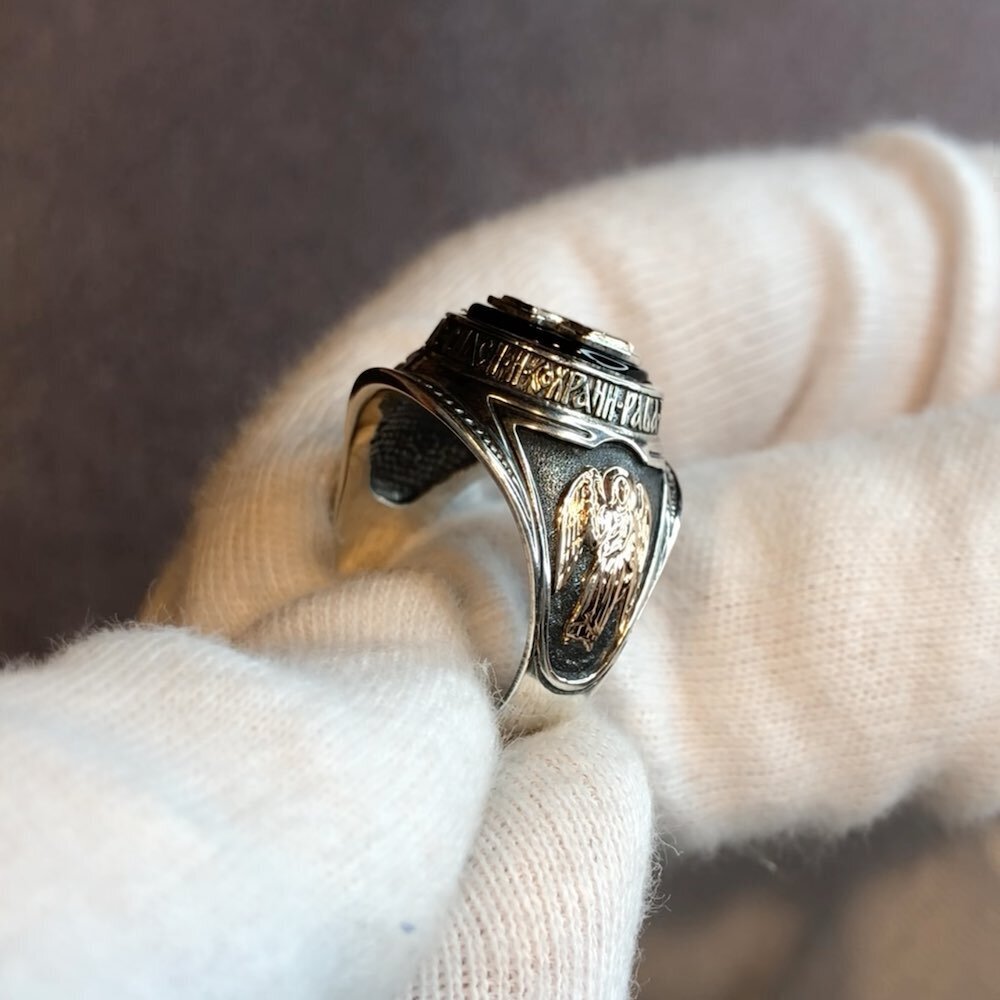 Купить Кольцо из серебра "Ангел Хранитель" с ониксом (32201)