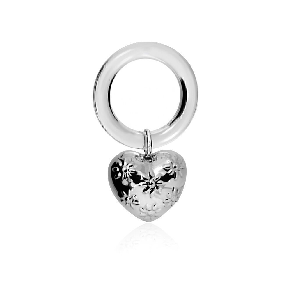 Купить Погремушка из серебра "Сердце с цветами" на кольце (8035)