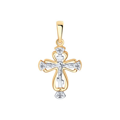 картинка Крест из красного золота "Спаси и Сохрани" с фианитами (41569) 