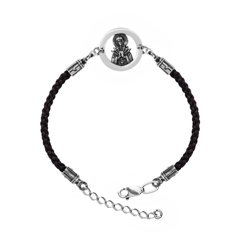 Купить Браслет из шнурка и серебра "Божия Матерь Семистрельная" (12273)