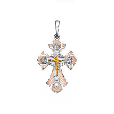 картинка Крест из серебра "Спаси и Сохрани" с фианитами (42975) 