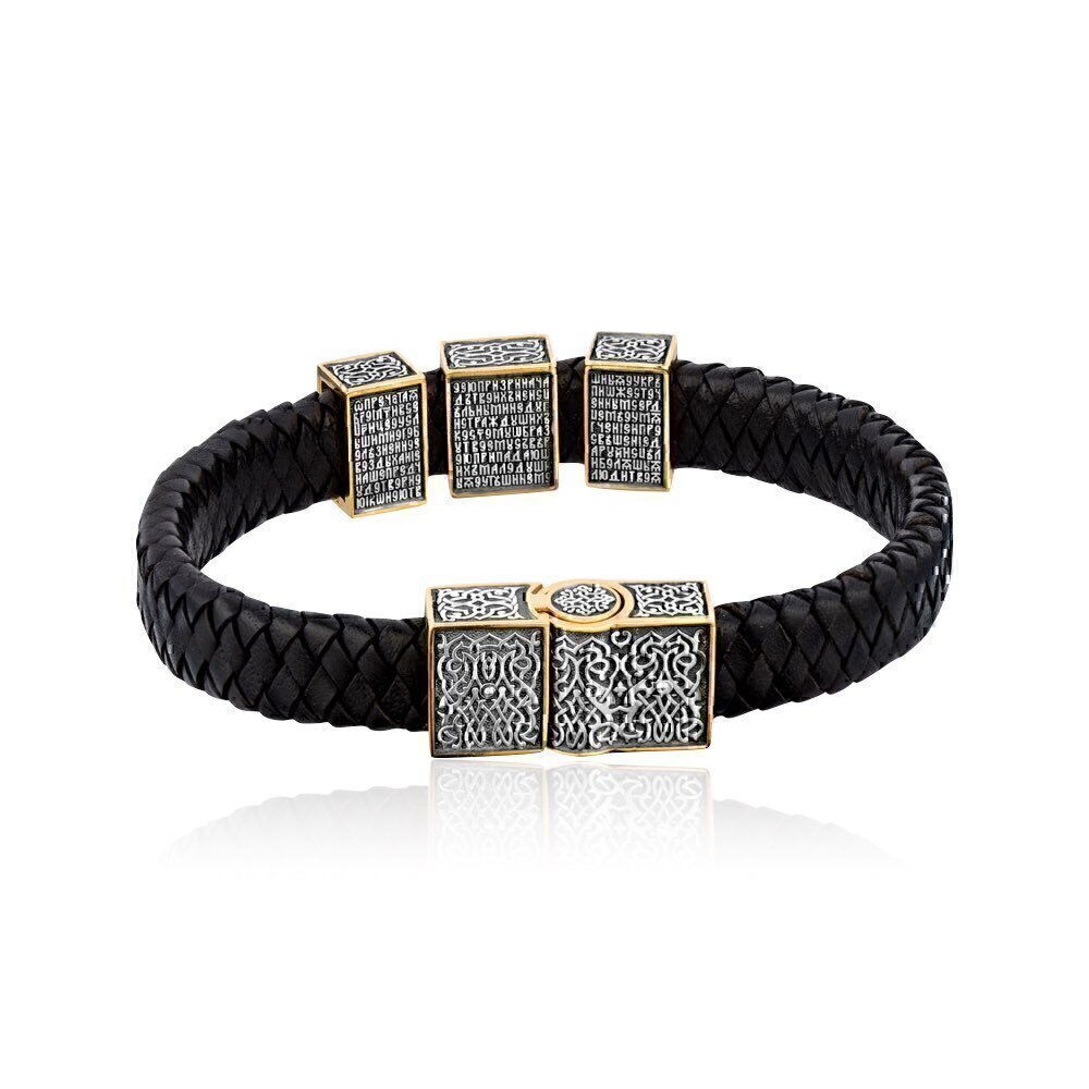 Купить Браслет из кожи и серебра "Всецарица" (53476)