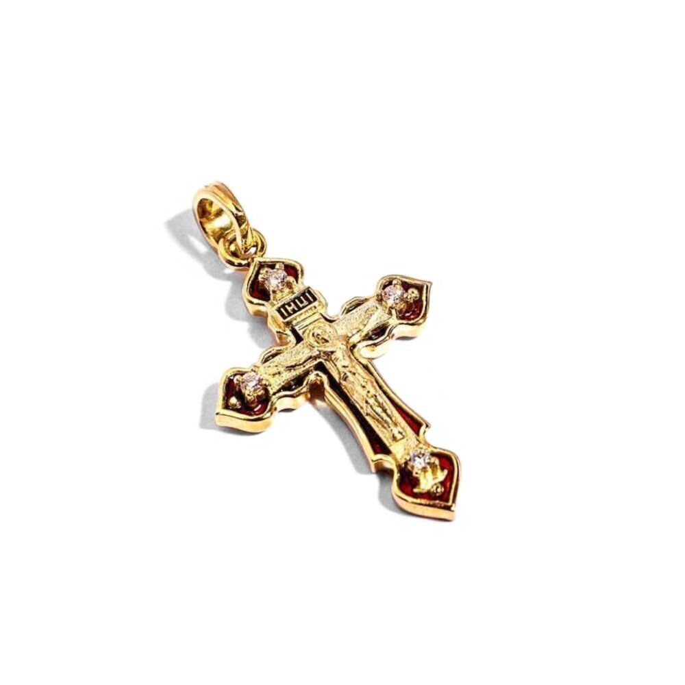 Купить Крест из желтого золота "Спаси и Сохрани" с бриллиантами (41121)