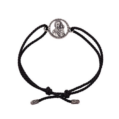 картинка Браслет из шнурка и серебра "Божия Матерь Казанская" (12265) 