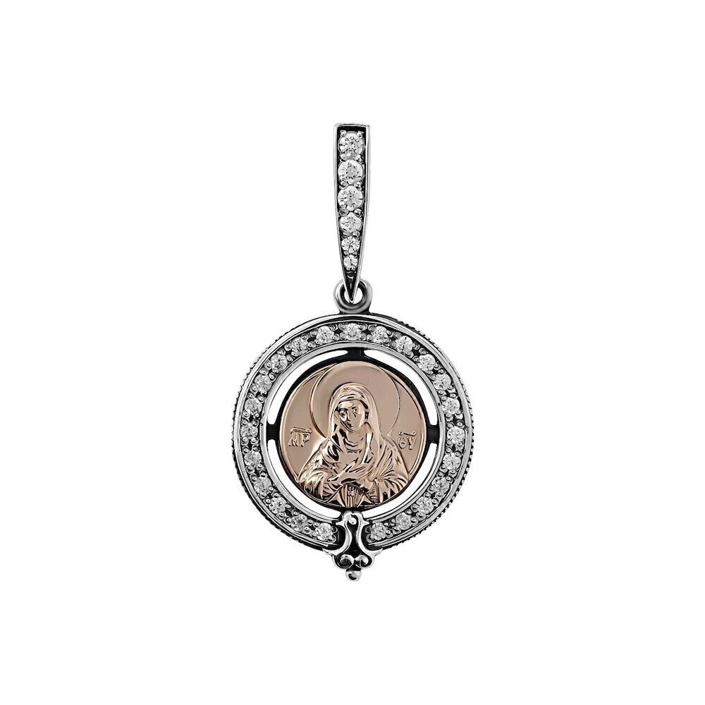 Купить Образ из серебра "Божия Матерь Умиление" с цирконом (52549)