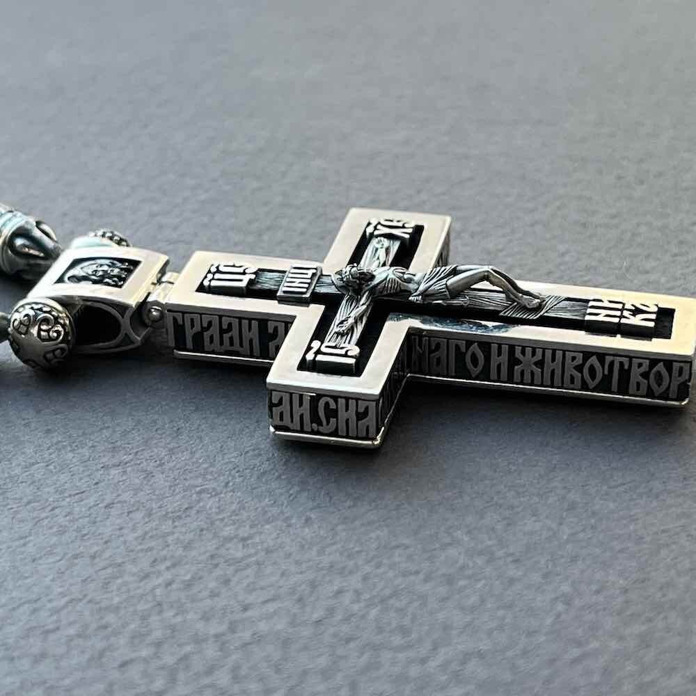 Купить Крест из дерева граб и серебра "Помилуй Мя Грешного" на гайтане (42813)