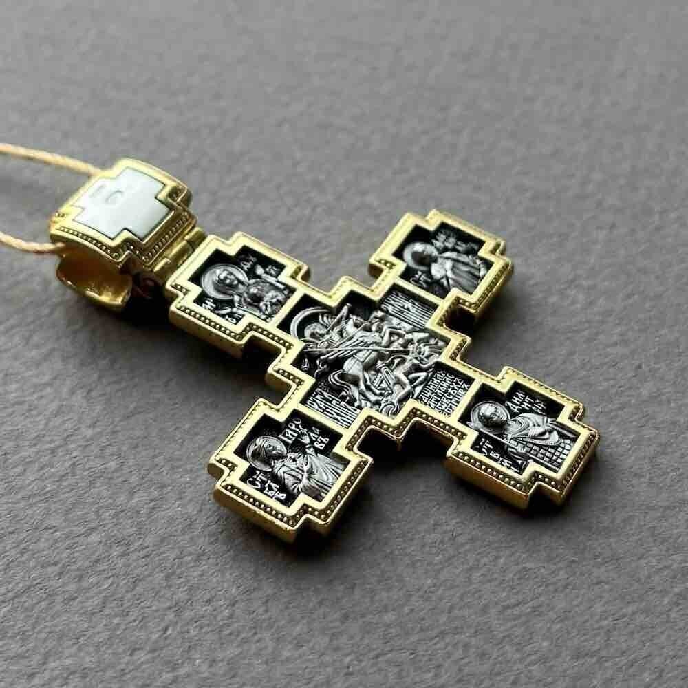 Купить Крест из серебра "Святые покровители" (42866)