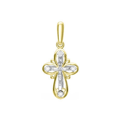 картинка Крест из желтого золота "Спаси и Сохрани" с бриллиантами (41532) 