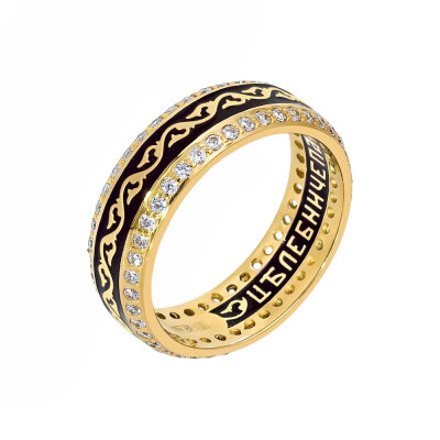 картинка Кольцо из серебра "Пантелеймон Целитель" с фианитами и эмалью (32325) 